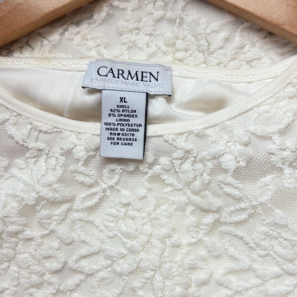 Carmen Marc Valvo Top Womens XL Cream Floral Lace Lined Fitted Feminine Stretch - Picture 4 of 4
